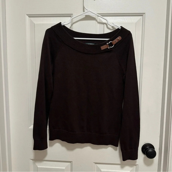 Lauren Ralph Lauren Sweaters - Lauren Ralph Lauren Womens Sweater Size M Brown Boat Neck Horse Buckle Accent